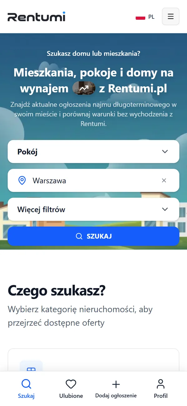 Strona główna platformy Rentumi otwarta na telefonie
