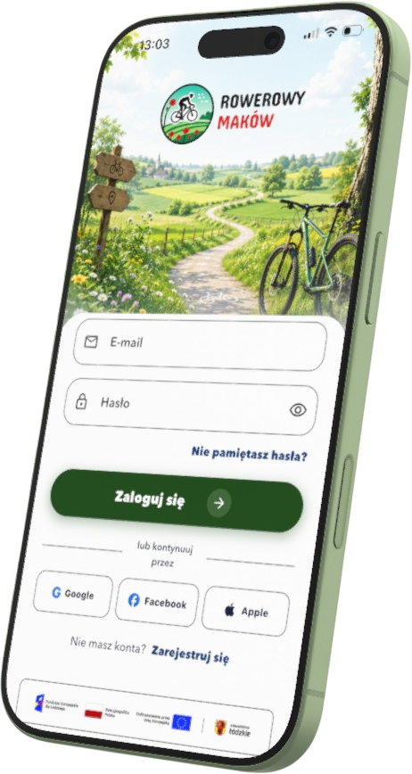 Rowerowy Maków, rzeczywisty ekran naszej aplikacji w mockupie telefonu